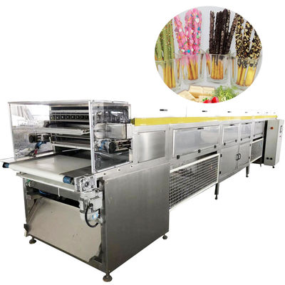 1300kg/h ช็อคโกแลต Enrober เครื่องอากาศเย็น Pocky ค้อนของ ไม้ Double Coating สายการผลิต